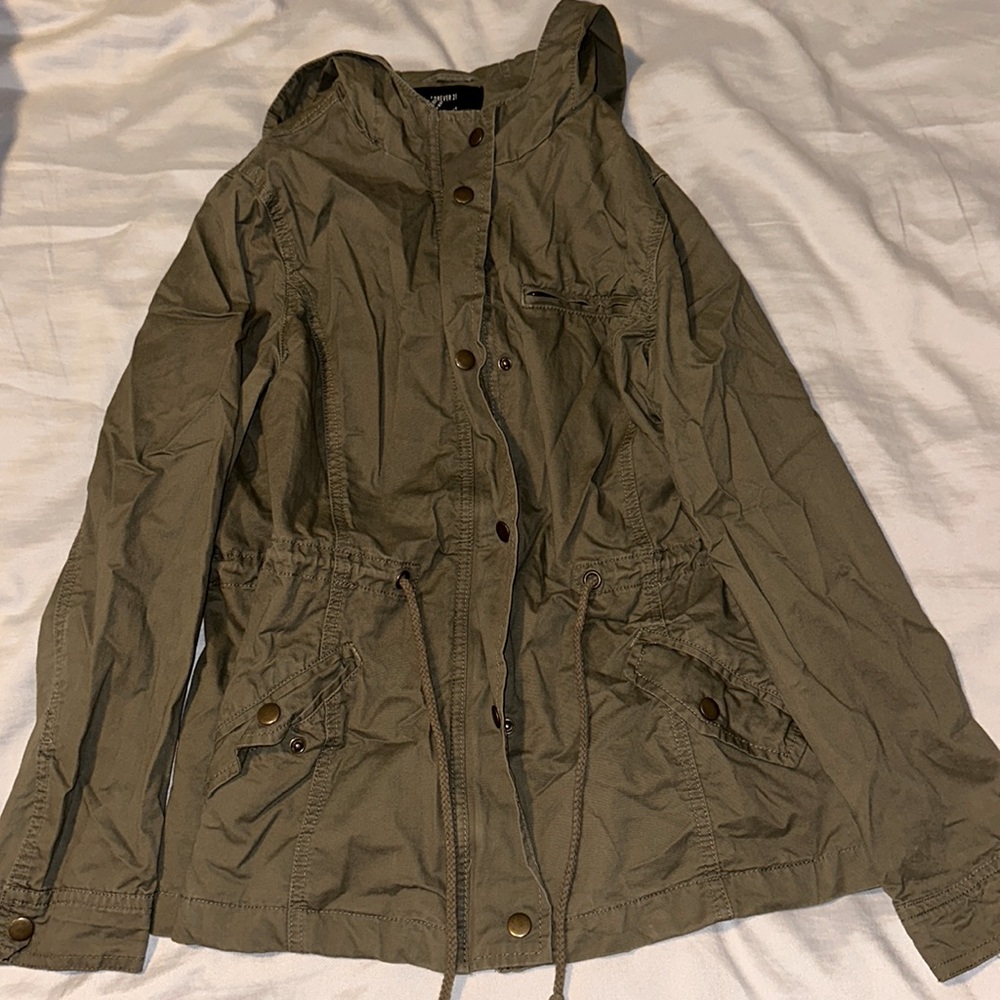 Green utility jacket.